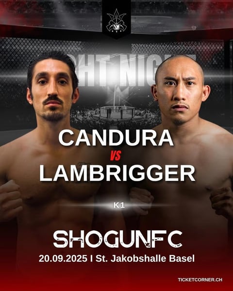 MMA fight poster for Candura vs Lambrigger K1 bout at SHOGUN FC on September 20, 2025 in Basel