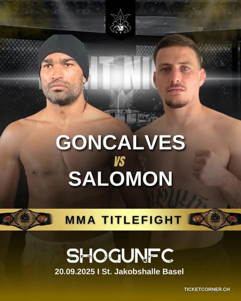 MMA poster for Goncalves vs Salomon title fight at Shogun UFC on September 20, 2025 in Basel