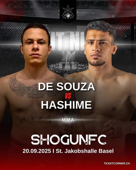 MMA fight poster for De Souza vs Hashime at Shogun FC on September 20, 2025 in Basel