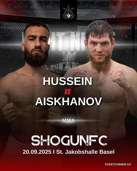 MMA fight poster for Hussein vs Aikhanov at SHOGUNFC on September 20, 2025 in Basel