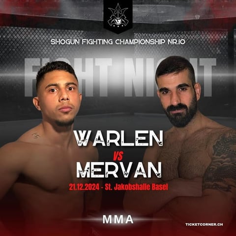 MMA fight poster for Shogun Fighting Championship featuring Warlen vs Mervan on December 21, 2024 in Basel